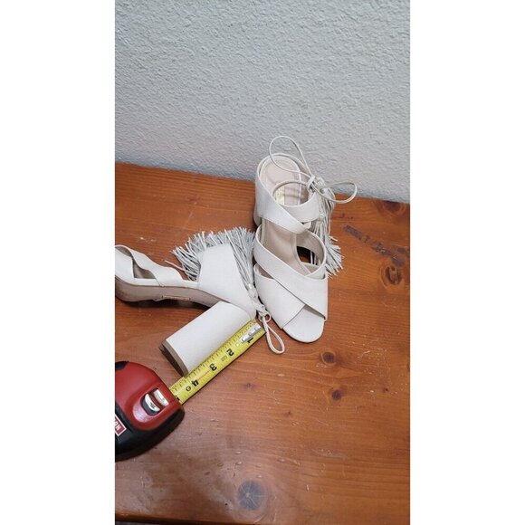 Louise et cie Open-Toe Block Pump Heel Sandals With Tassel Ankle Ties In Ivory - Picture 8 of 12